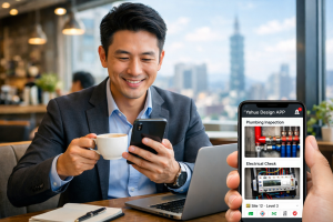 台灣工程師屋主使用雅活設計專屬APP進行雲端安心監工，隨時掌握室內裝修與隱蔽工程進度。